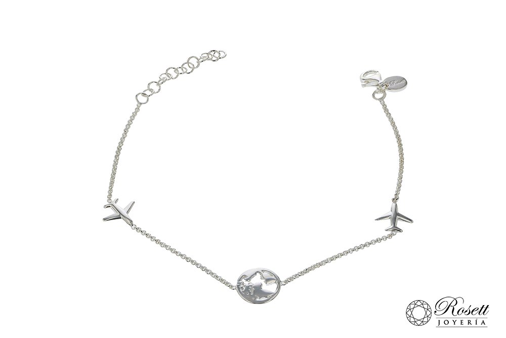 1160036.jpg Pulsera De Plata 925 Rol On Dije Mundo Avión De 10 Mm De Ancho - Imagen 1