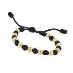 Pulsera De Neopreno Color Negro Con Hilo Negro Esfera De Oro Amarillo 18K