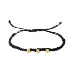 Pulsera De Oro Macramé Negro Con Esferas De 18K