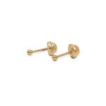 Topos De Oro Amarillo 18K Esfera Lisa Con Broche Rosca - Imagen 2