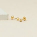 Topos De Oro Amarillo 18K Esfera Diamantada Con Broche Rosca
