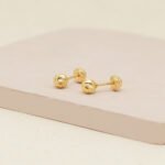 Topos De Oro Amarillo 18K Esfera Diamantada Con Broche Rosca