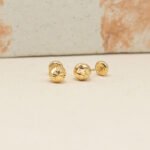 Topos De Oro Amarillo 18K Esfera Diamantada Con Broche Rosca
