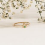 Anillo De Oro 18K Con Flor De Loto Cintillo Con Piedra Verde