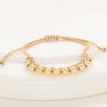 Pulsera Oro 18K Macramé Con Esferas Lisas Hilo Café Diseño Egipcio