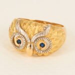 Anillo De Oro 18k Búho Con Piedras Azules