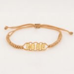 Pulsera De Oro 18K Macramé Con Cilindros Diamantados 5X7