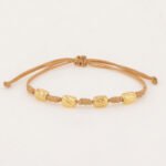 Pulsera De Oro 18K Macramé Con Cilindros Diamantados Hilo Café Diseño Egipcio