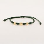Pulsera De Oro 18k Macramé Con Cilindro Diamantado 6mm x 8mm Hilo Verde