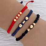 Pulsera De Oro 18K Macramé Con Esfera Diamantada Esferas Diamantadas Hilo Negro . Largo - Imagen 2