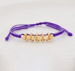 Pulsera De Oro 18K Macramé Con Esfera Y Diamantadas Hilo Morado Largo