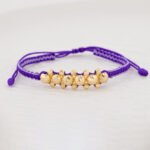 Pulsera De Oro 18K Macramé Con Esfera Y Diamantadas Hilo Morado Largo
