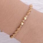Pulsera De Oro 18k Macramé Con 2 Esfera 3mm Lisas, Hilo Café, Piedras Citrino - Imagen 2