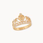 Anillo De Oro 18K Qunce Años Con Forma De Corona Con Piedras Blancas