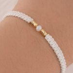 Pulsera De Oro 18k Con 2 Cilindros 3x5, Hilo Blanco - Imagen 3