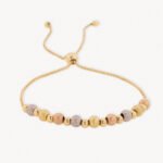 Pulsera De Oro 18K Con Esferas Diamantadas Tres Oros