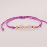 Pulsera Oro 18K Con 3 Esferas Diamantadas 4mm Tejida Con Hilo Rosado - Imagen 2