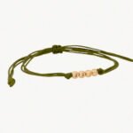 Pulsera Oro 18K Con Esferas Diamantadas Tejida Con Hilo Verde