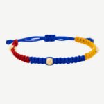 Pulsera Oro 18K Con Esferas Diamantadas Tejida Con Hilo Tricolor
