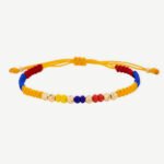Pulsera Oro 18K Con Esferas Diamantadas Tejida Con Hilo Tricolor