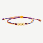 Pulsera Oro 18K Con Esferas Diamantadas Tejida Con Hilo Tricolor