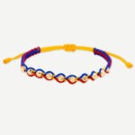 Pulsera Oro 18K Con Esferas Diamantadas Tejida Con Hilo Tricolor