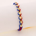 Pulsera Oro 18K Con Esferas Diamantadas Tejida Con Hilo Tricolor - Imagen 2