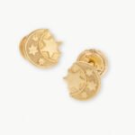 Topos De Oro 18K Media Luna Estrellas Con Broche De Seguridad