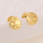 Topos De Oro 18K Media Luna Estrellas Con Broche De Seguridad - Imagen 2